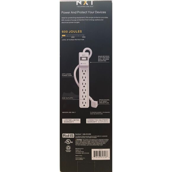 NXT Technologies Outlet Surge Protector 4ft Cord 600 Joules-NIB - Picture 2 of 3